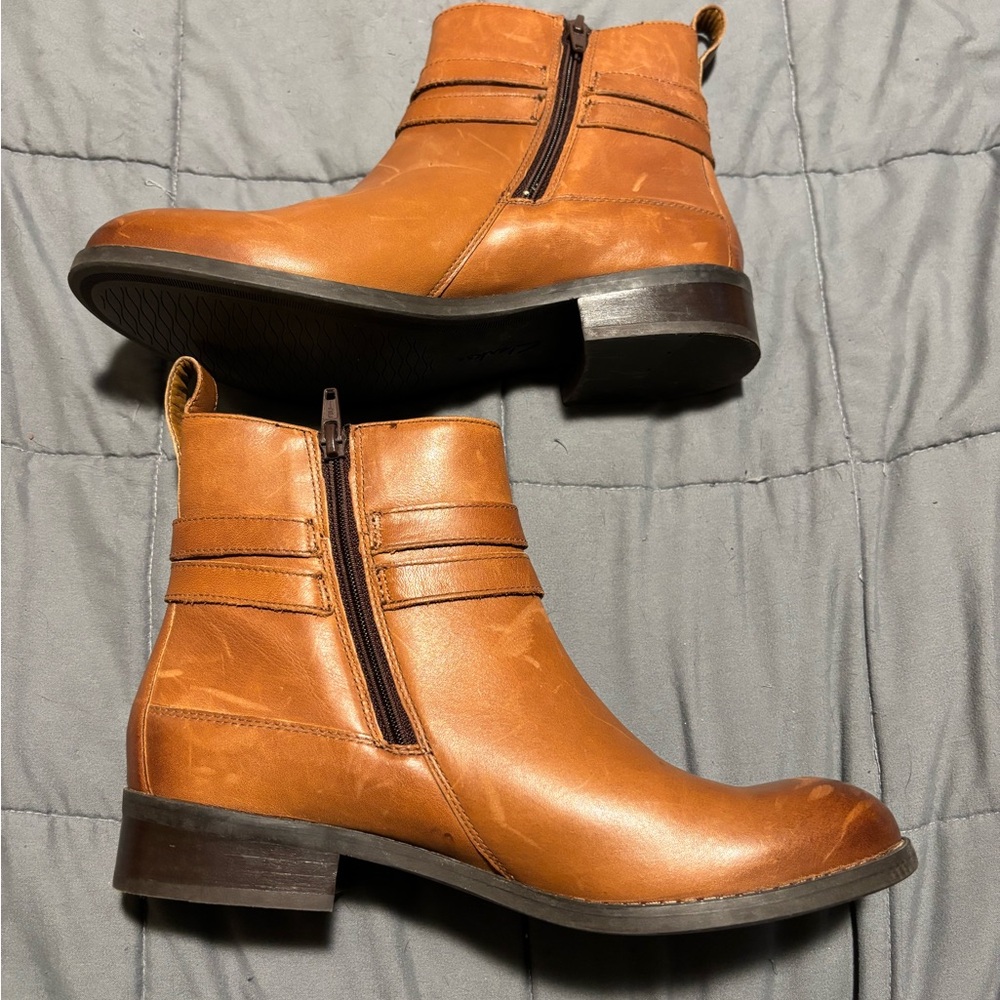 CLARKS Pita Austin Tan Leather Boots Womens Size 8 - Picture 4 of 10